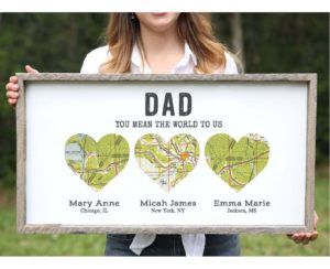 customized map print, gift idea for the on the go dad